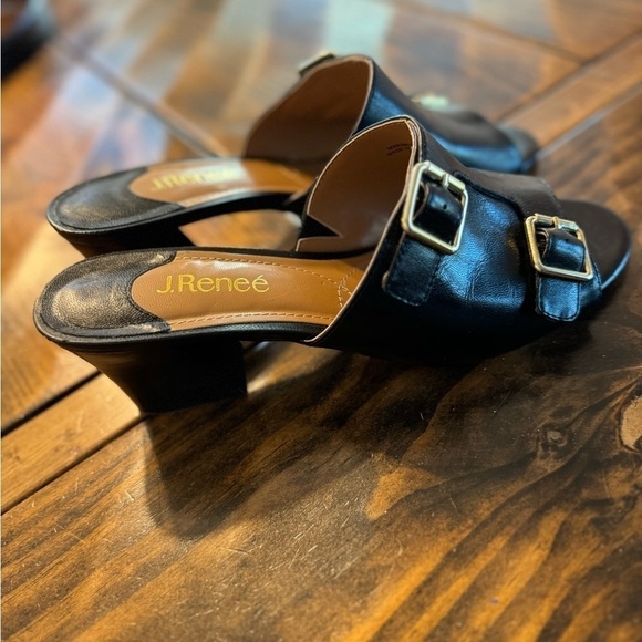 J. Renee Black Leather Upper Slides | Sz 9 M | 2 1/2” Heel | Memory Foam Insole - Picture 4 of 9
